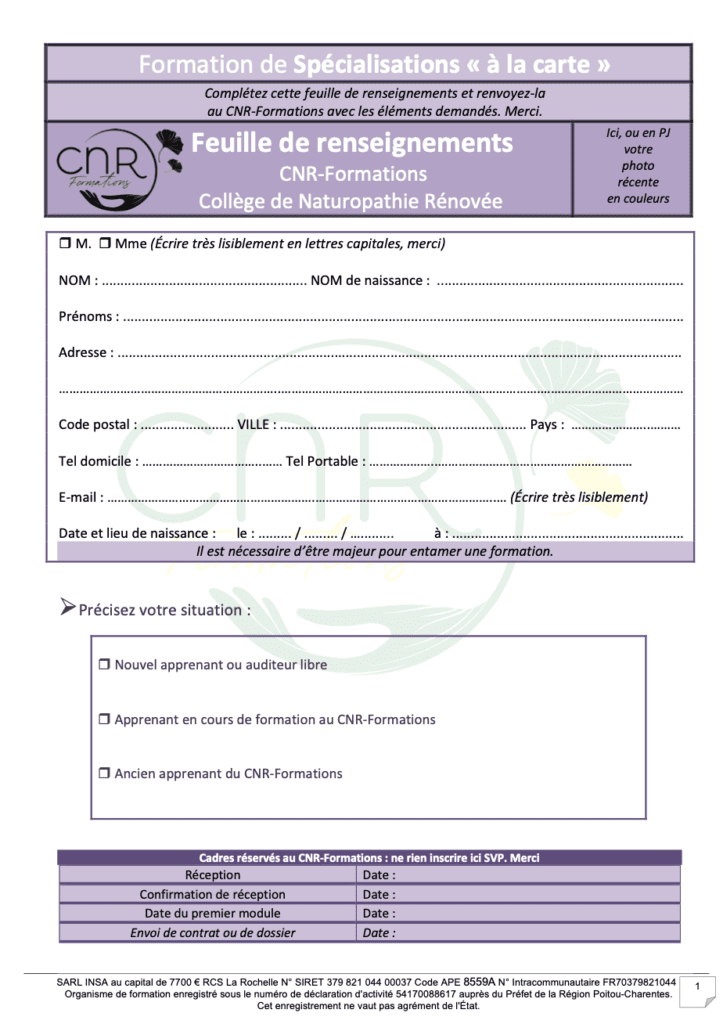 CNR - Formations à la carte en naturopathie ressourcée