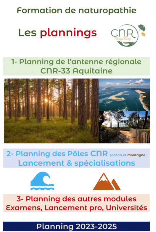 Planning des formations de Naturopathe 2023 - 2025 avec le Collège de Naturopathie Ressourcée