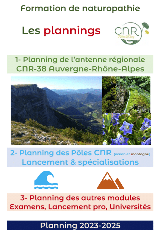 Planning des formations de Naturopathe 2023 - 2025 avec le Collège de Naturopathie Ressourcée