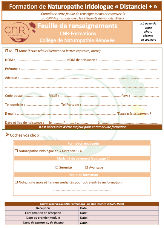 Formations de Naturopathie en Distanciel CNR Tarifs