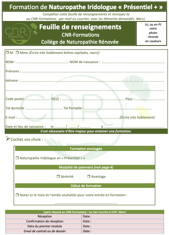 Formations de Naturopathie en présentiel CNR Tarifs